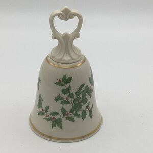 Vintage Lenox Festive Holly Bell with Gold Trim